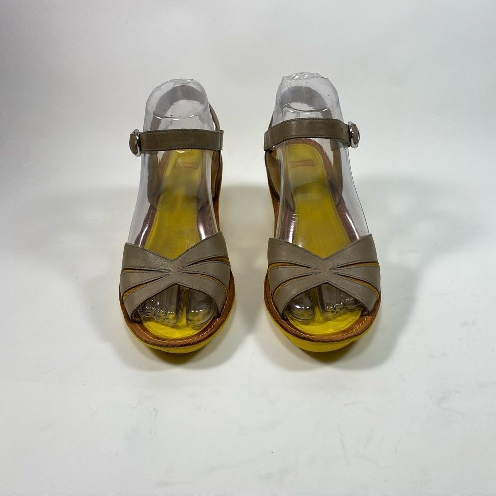 Camper Women's Filippa Gray Leather Open Toe Wedge Sandals Size 7 - Picture 2 of 11
